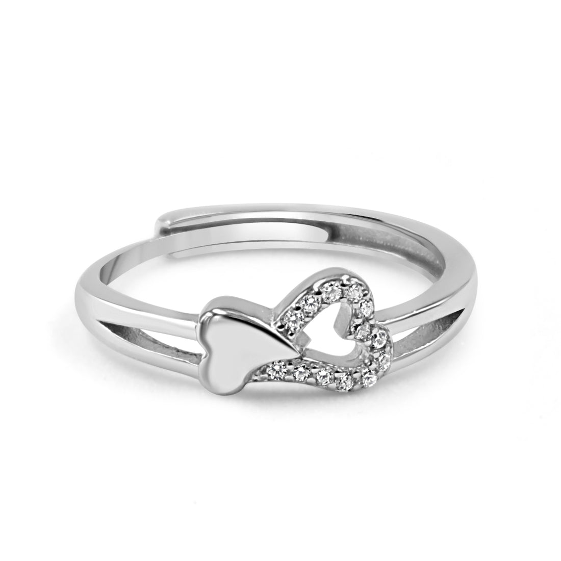 925 Silver Adjustable American Diamond Heart Ring (RR1024)