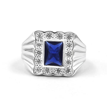 925 Silver Blue American Diamond Ring for Men (RR101073)