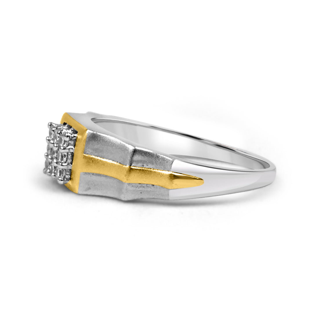 925 Silver American Diamond Ring for Men with Gold Strips (RR1181)