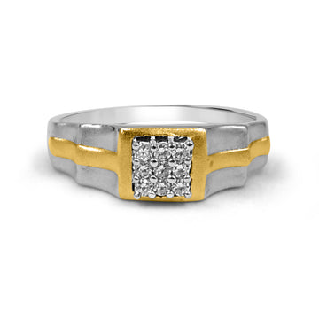 925 Silver American Diamond Ring for Men with Gold Strips (RR1181)