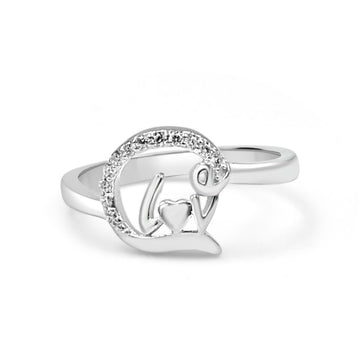 925 Silver American Diamond Love Ring for Women (RR1167)