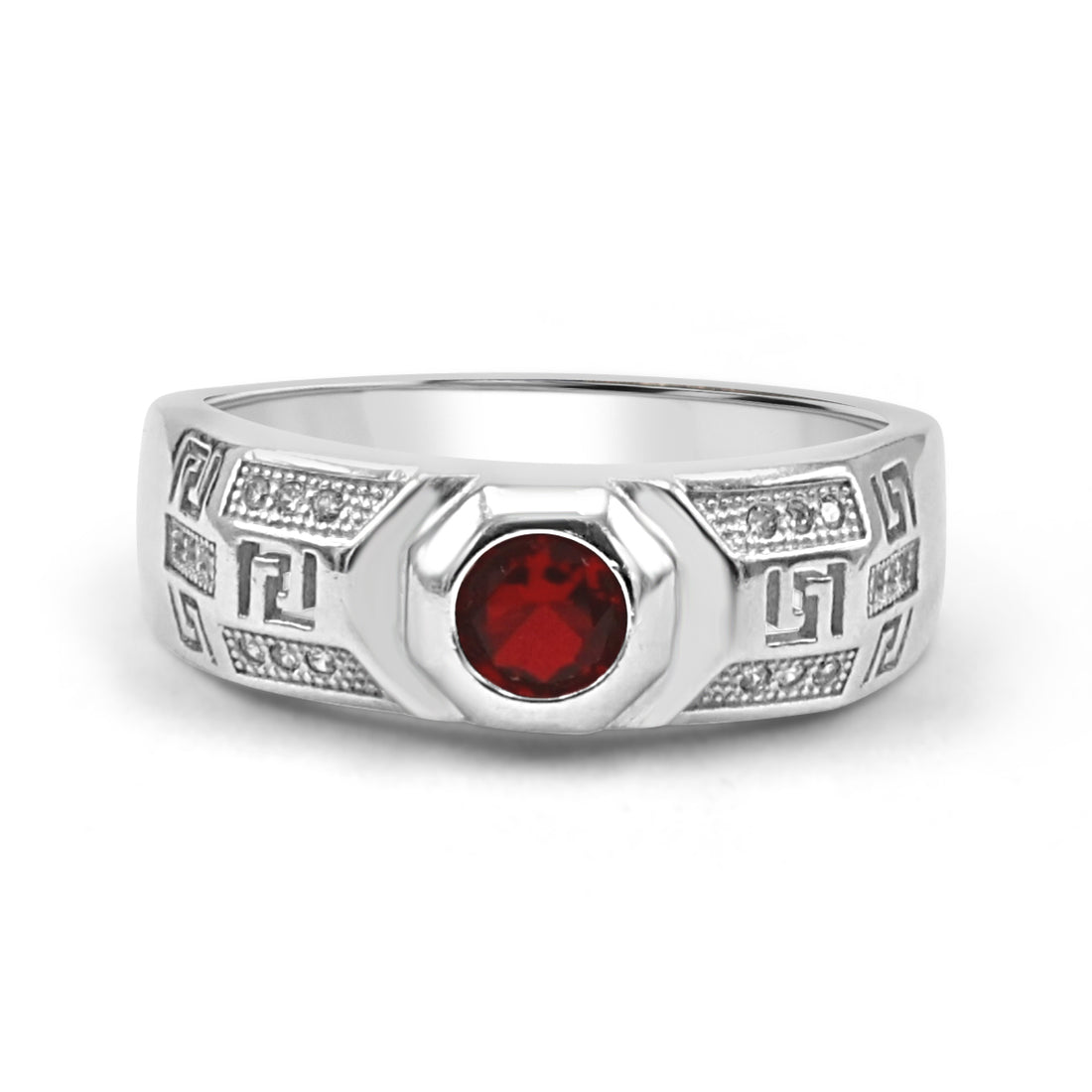 925 Silver Red American Diamond Ring for Men (RR1217)
