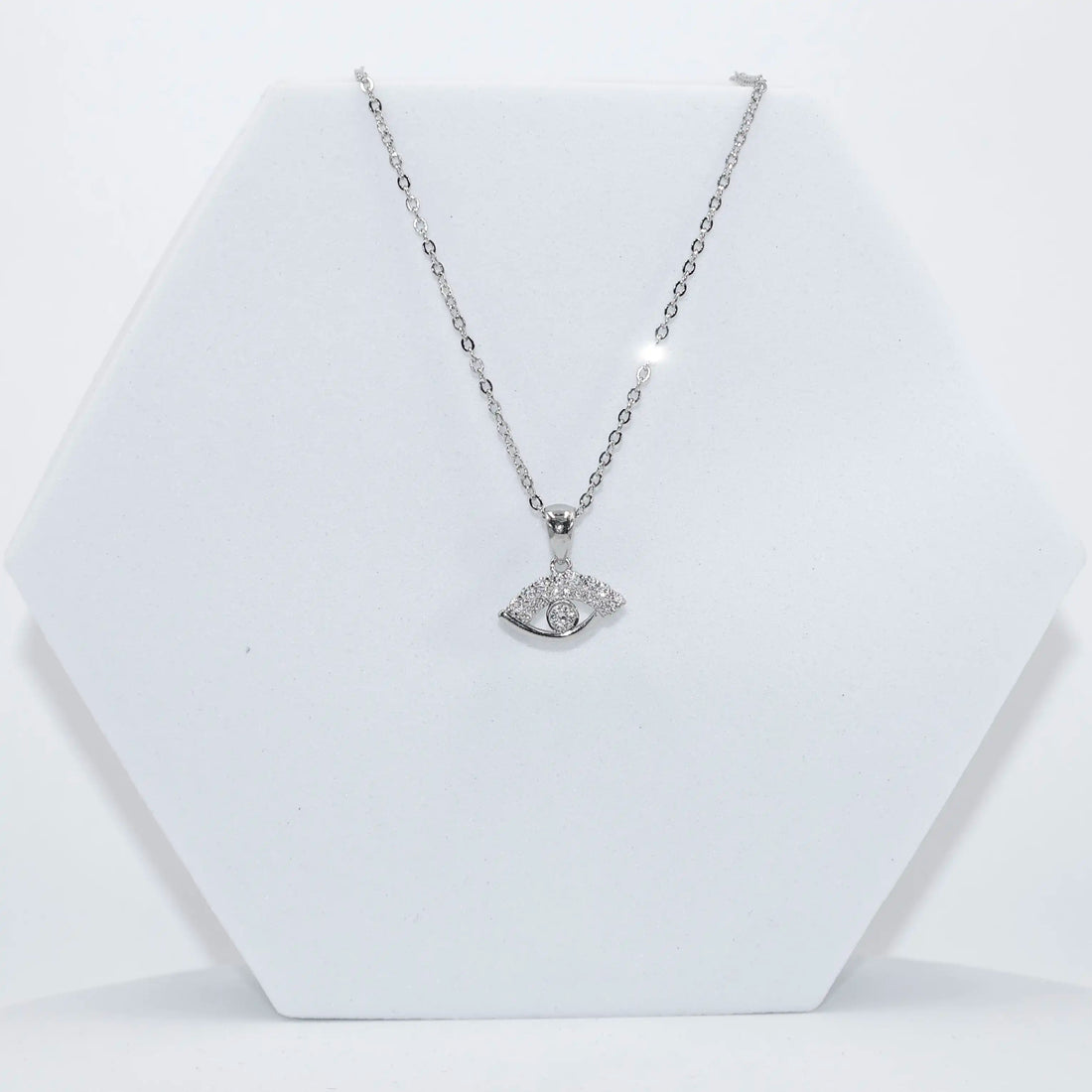 925 Silver American Diamond Evil Eye Pendant with Chain
