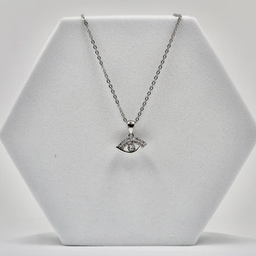 925 Silver American Diamond Evil Eye Pendant with Chain