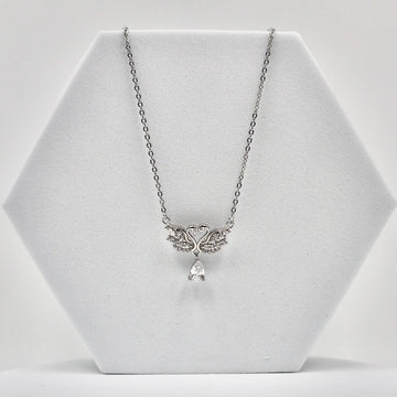 925 Silver American Diamond Double Swan Pendant with Chain