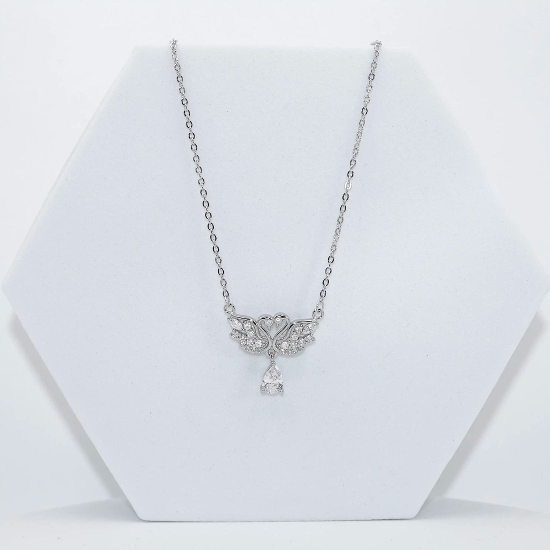 925 Silver American Diamond Double Swan Pendant with Chain