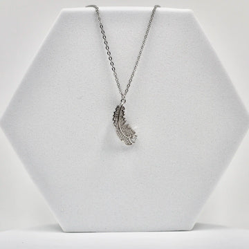 925 Silver American Diamond Feather Pendant with Chain