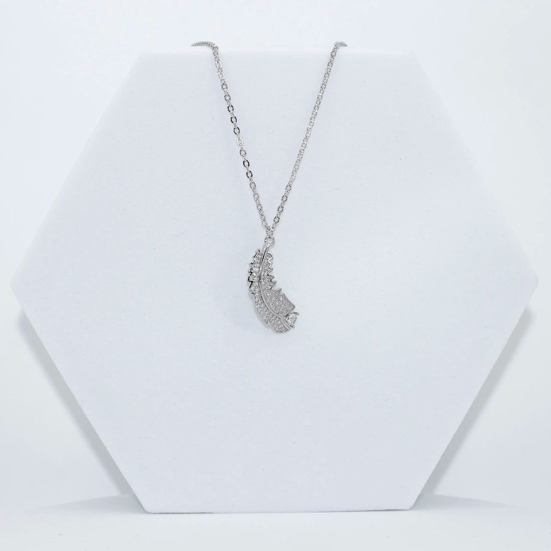 925 Silver American Diamond Feather Pendant with Chain
