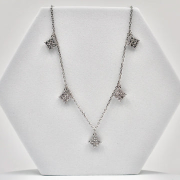 925 Silver Rose Gold Mini Necklace with 5 American Diamond Hangings