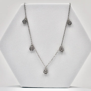925 Silver Mini Necklace with 5 American Diamond Flower Hangings (PWD1058)