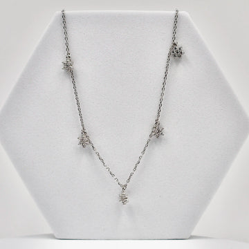 925 Silver Mini Necklace Chain with 5 American Diamond Flower Hangings (PWD1063)