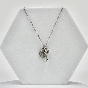 925 Silver Heart Lock & Key American Diamond Pendant with Chain