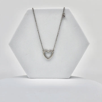 925 Silver Heart Shaped American Diamond Pendant with Chain