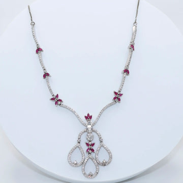 925 Silver Ruby & American Diamond Necklace